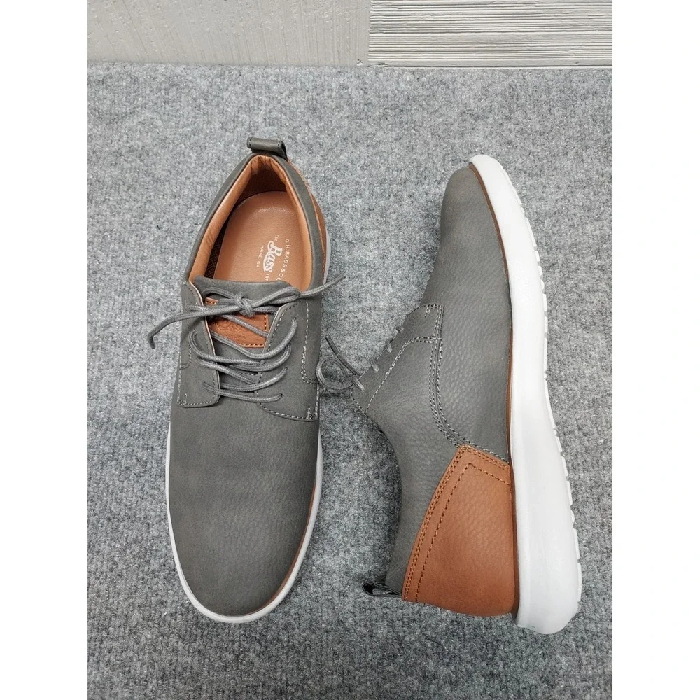 Bass Men Oxford Shoe 8 Gray Faux Leather Lace Up Plain Toe Breathable Casual